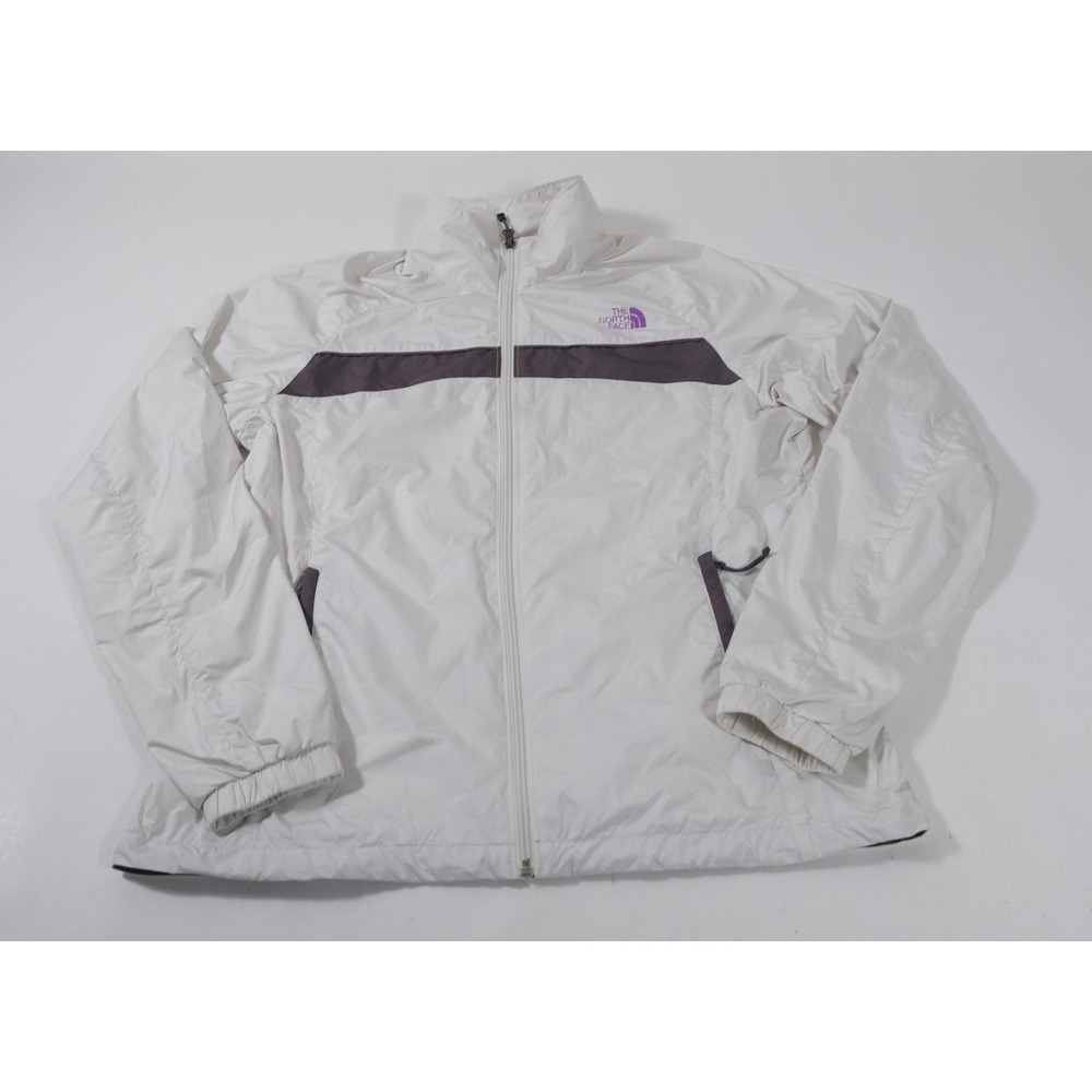 The North Face Jacket Womens L Off White Windbreaker Full Zip Mesh Lined Logo